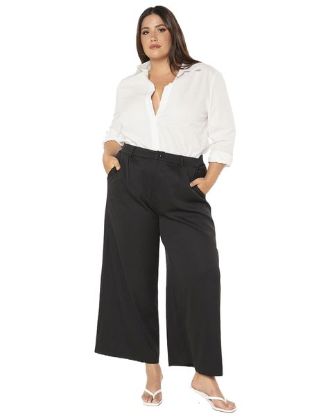 

plus high waist tailored pants a4vo#, Black