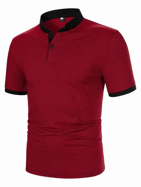 

men striped print contrast trim polo shirt 75dq#, White;black