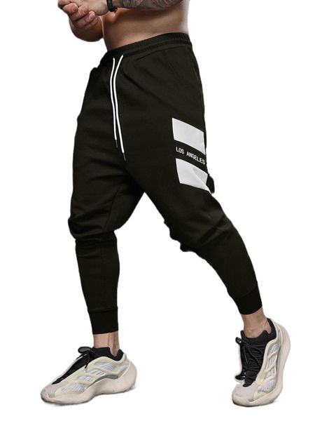 

men letter graphic drawstring waist sweatpants t99e#, Black