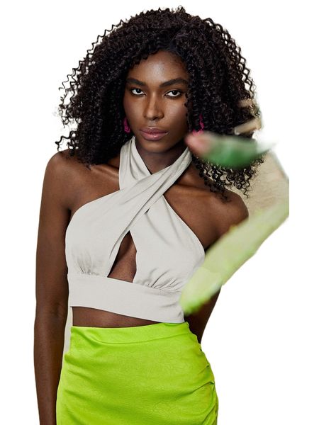 

crisscross tie backless crop halter l00f#, White