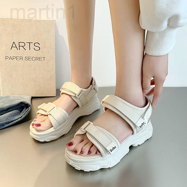 

sandals designer sports sandals female 2022 new student flat casual raised beach shoes korean version magic stickers women's shoeshkoa, Black