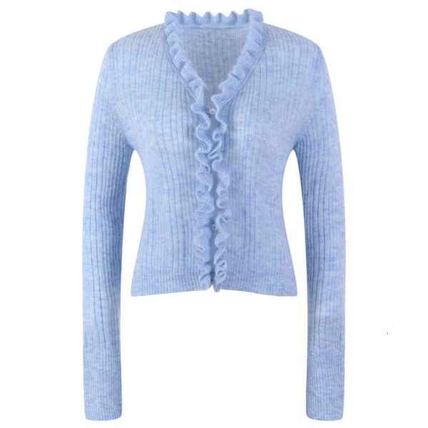 

women's knits tees korean knitted cardigan women's spring and summer sweet coat with fungus edge fashion long sleeve short znct, White
