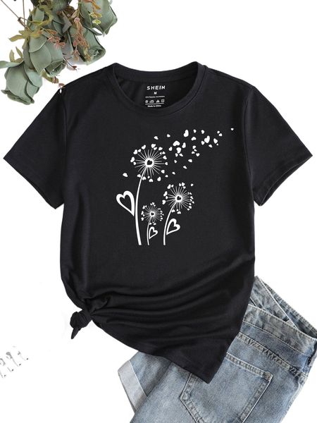 

heart and dandelion print tee 60bv#, White