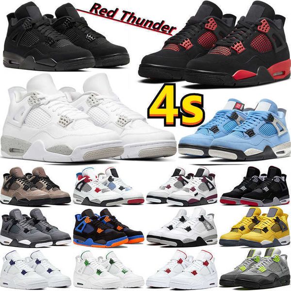 

2022 mens women basketball shoes 4s jumpman 4 red thunder wild things university blue black cat fire motorsports sail metallic purple men