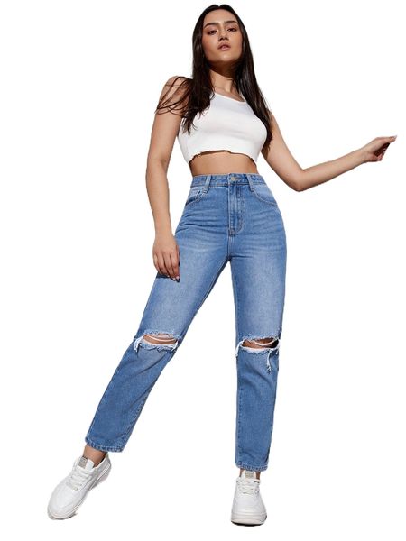 

ripped mom fit jeans p5hw#, Blue