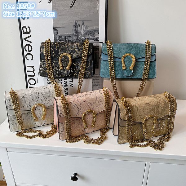 

Outlet factory shoulder bags street fashion printed mobile phone coin purse flip double interlayer fashion chain bag personality Joker women snake handbag 1858#, Pink