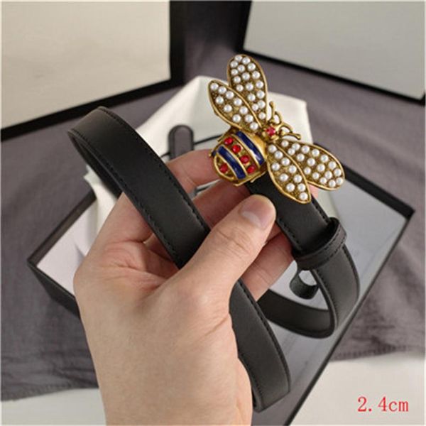 

little bee belts womens pearl belt casual smooth buckle fashion models width 2.4cm 3.0cm 3.8cm with box208h, Black;brown