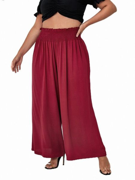 

plus paperbag waist wide leg pants 50m7#, Black