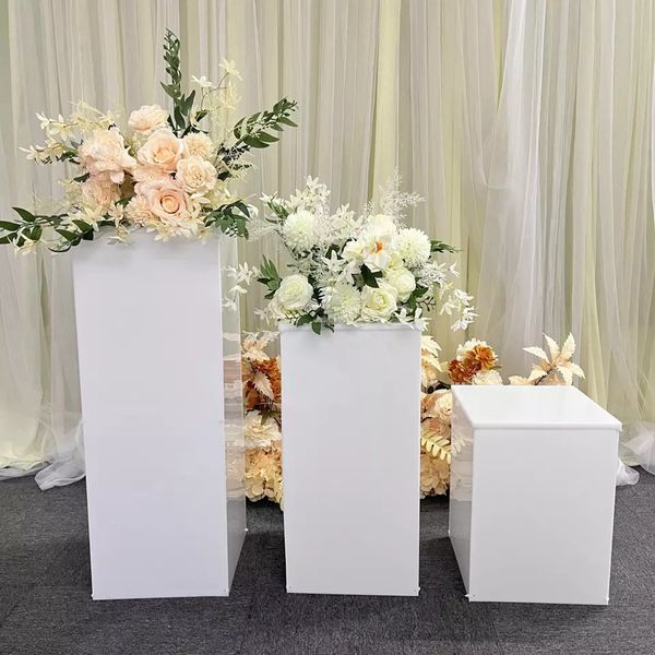 Decoration Factory Wholesale Metal Cylinder Pedestals Stand Stand White Acrylic Party Square Plinths para Tear Stage Display IMAKE114