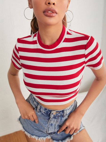 

striped print crop m9at#, White