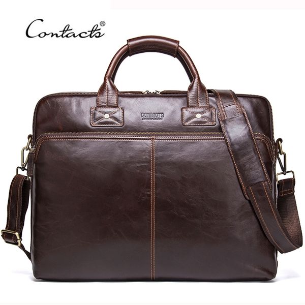 

contacts genuine leather mens travel bag casual shoulder men briefcases lapbag large capacity messenger bags 210302