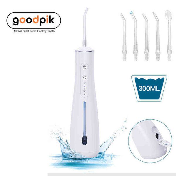 

portable and rechargeable water flosser for teeth braces, professional dental oral irrigator with 5 modes 6 jet tips clean 220510