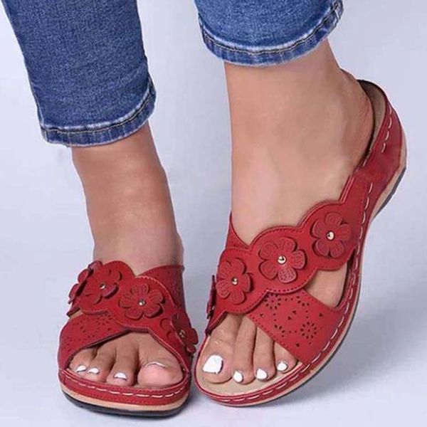 

womens sandels plus size women sandals summer roman style women shoes open toe wedge flowers ladies slider beach ladies slippers, Black