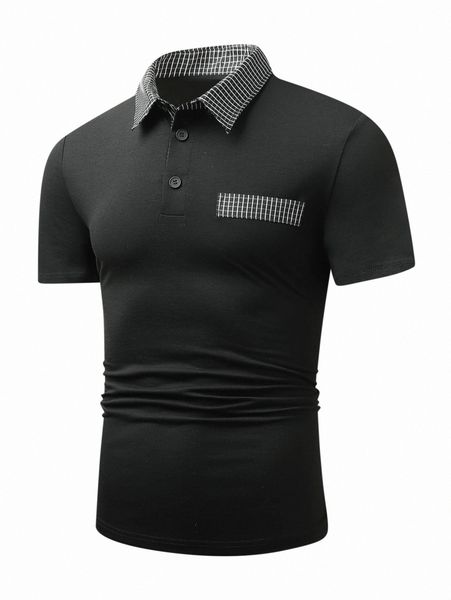 

men plaid decor pocket polo shirt p6rp#, White;black