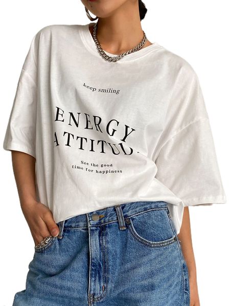 

dazy slogan graphic drop shoulder tee w2lz#, White