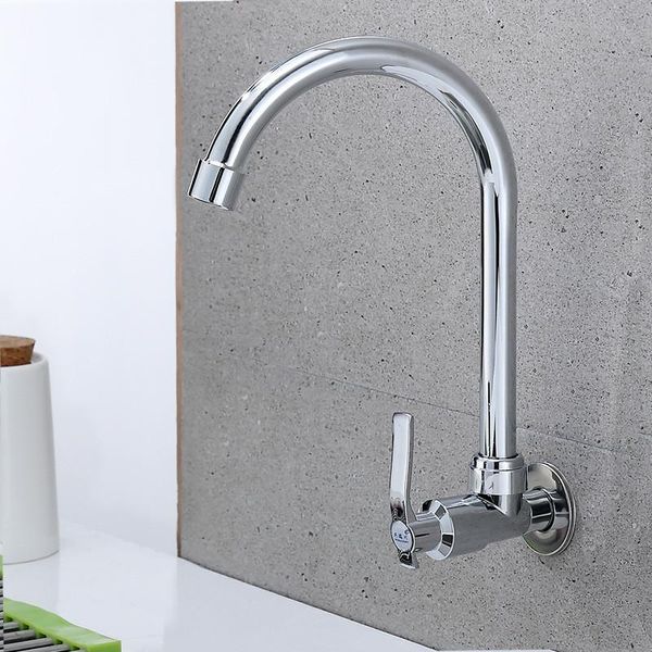 Rubinetti della cucina Rubinetto a parete Lavaggio delle verdure Lavabo Lavello Girevole Singolo Rubinetto per acqua fredda Accessori per il bagnoCucina