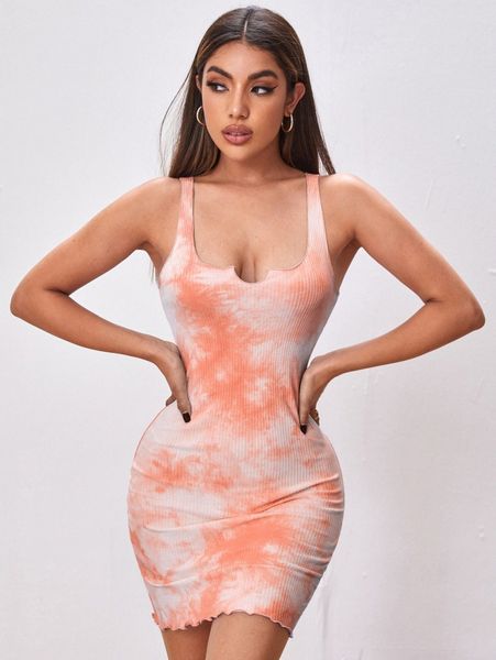 

notch neck tie dye dress v11u#, Black;gray