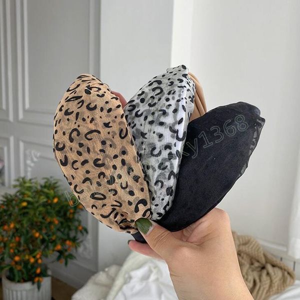 

fashion women's hairband patchwork leopard headwear cross knot wide side headwear turban hair accessories, Slivery;white