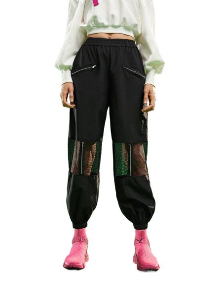 

x romina contrast fish net zip pocket joggers s0wo#, Black;white