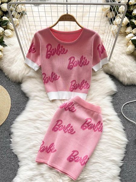 

women dress set summer brand fashion letters knitted short skinny mini skirts two piece suits, White