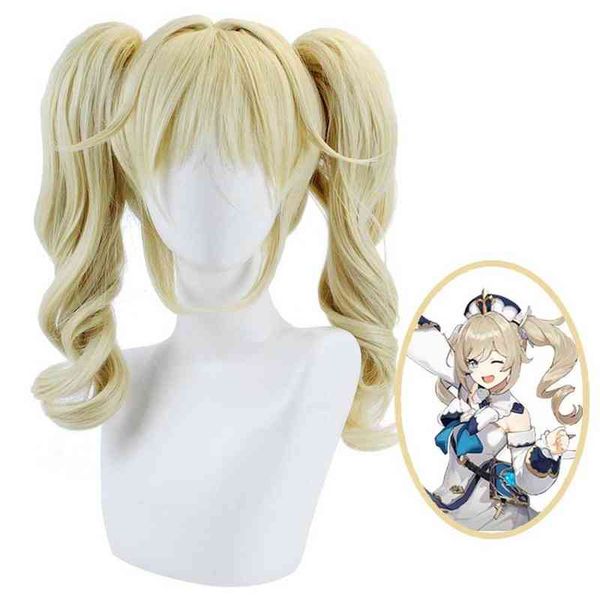 

game genshin impact - barbara gunnhildr cosplay wig long curly ponytails wig heat resistant synthetic hair cosplay costume wigs y220512, Black