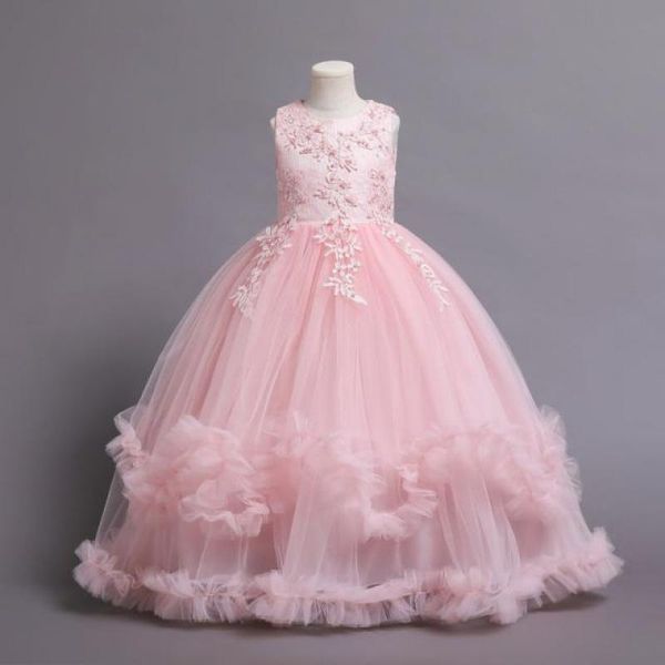 Abiti da ragazza Vestito da ragazza di fiori Bambini Ricamo Pizzo Tulle Festa di matrimonio Formale Principessa Vestido Adolescenti Elegante damigella d'onore 4-14 anniRagazza