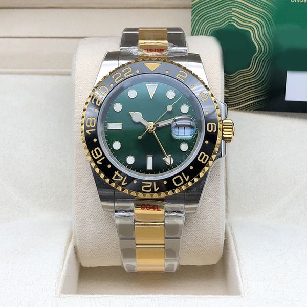 

men's watches high-quality 40mm automatic machine 904l stainless steel strap st9 folding buckle ceramic green dial sapphire mirror lumi, Slivery;brown