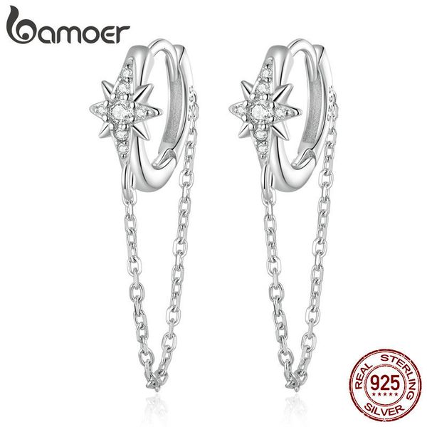 

hoop huggie 925 sterling silver star hoop earrings long tassel ear buckles pave setting cz for women fine jewerly bse699 230206, Golden;silver