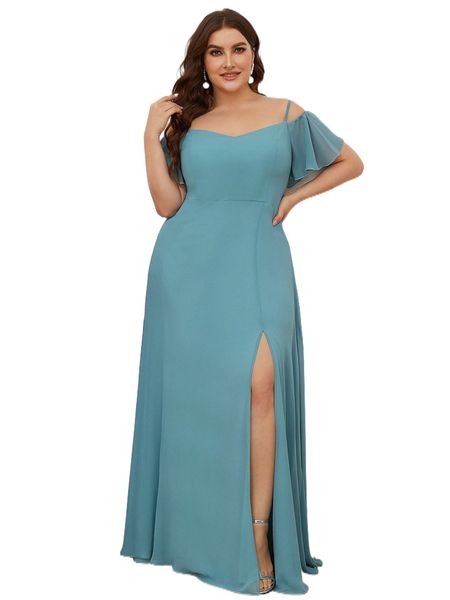 

ever-pretty plus cold shoulder split thigh chiffon bridesmaid dress v0qp#, Black