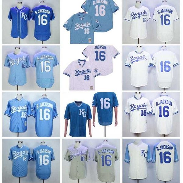 

xflsp retro baseball 16 bo jackson jersey 1974 1980 1985 1987 vintage retire men pullover flexbase cool base stitched blue white grey team c, Black