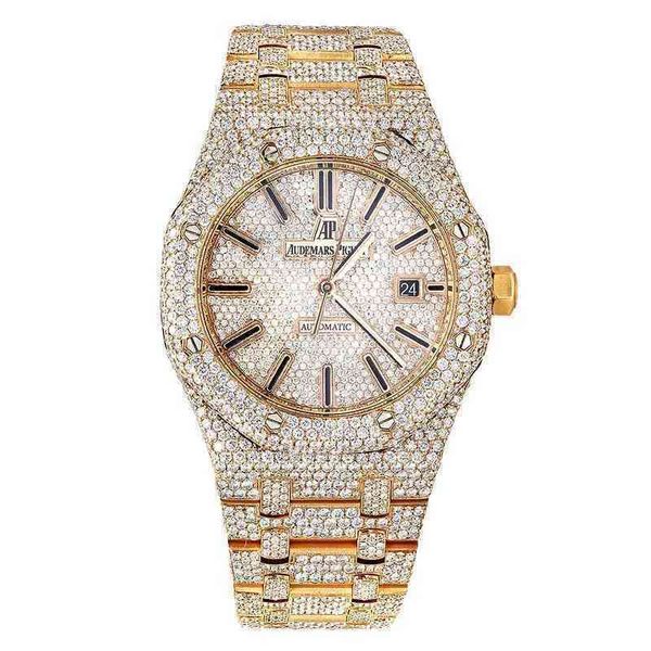 

royal chrono hip hop diamond watch buss down wrist iced out vvs moissanite high-end stainless steel jewelry, Slivery;brown