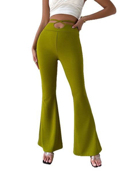 

crisscross tie back flare leg pants x2mr#, Black;white