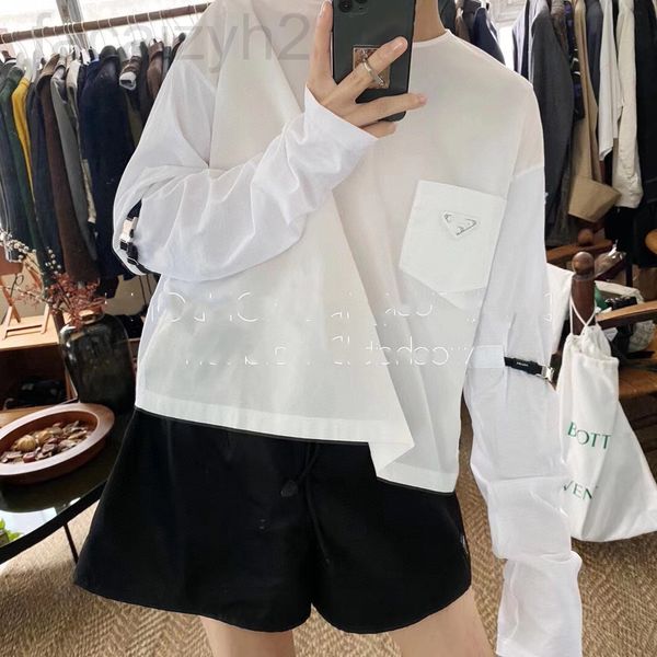 

women's t-shirt designer 2021 early spring new women's fashion casual metal buckle decorative bandage loose versatile long sleeve, White