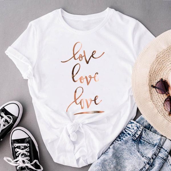 

women love letter sweet short sleeve clothes print fashion lady tees female o-neck summer graphic t-shirt, White