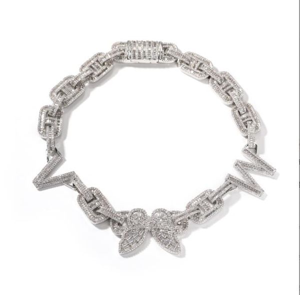 

hip hop bling iced out customized letters butterfly cuban link chain chokers necklaces for women elegant charm jewelry gft, Silver