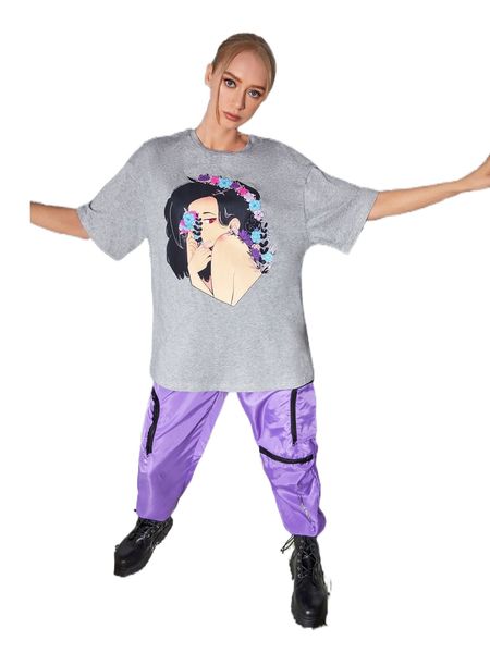 

x qimao figure graphic drop shoulder tee z0gb#, White