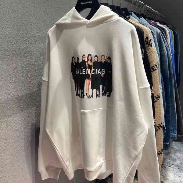 

european and american hoodies balencaigas's designer men's sweater portrait band letter hooded sweater spring autumn style popular, Black