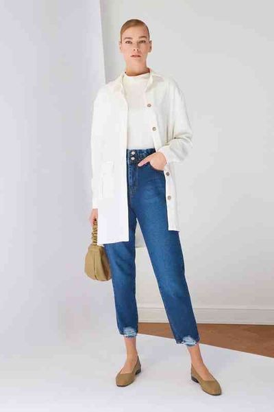 

trendyol rubber waist mom jeans tctss21je0603 221225, Blue