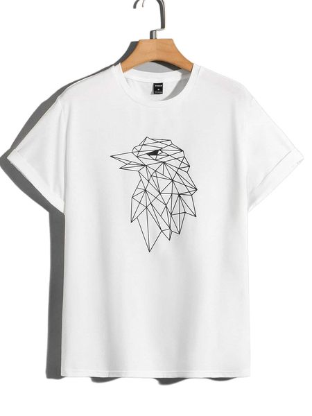 

men geo & bird print tee 50mw#, White;black