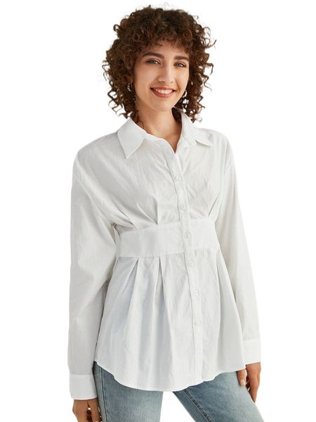 

empire waist solid blouse a9mw#, White