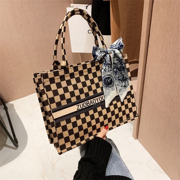 

pian women's trend high-capacity chessboard check silk scarf tote mother's 60% off outlet store