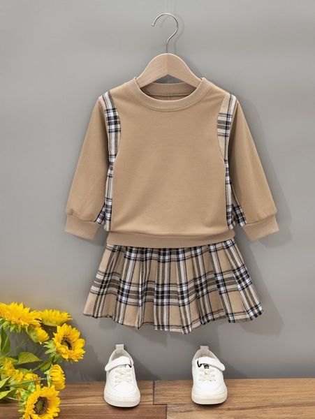 

toddler girls plaid panel sweatshirt & skirt she, White