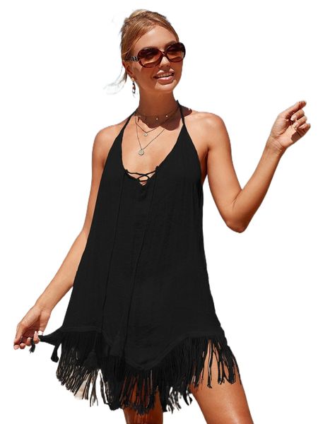 

fringe hem cover up e7yg#, White;black