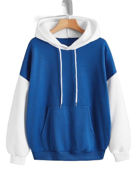 

colorblock drawstring pocket hoodie z1jt#, Black