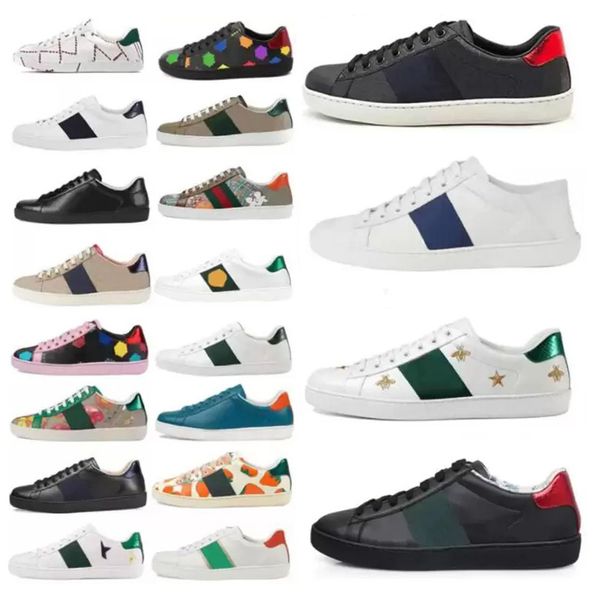 

2022 luxurys designers mens italy bee casual shoes women white flat leather shoe green red stripe embroidered tiger snake couples trainers d, Black
