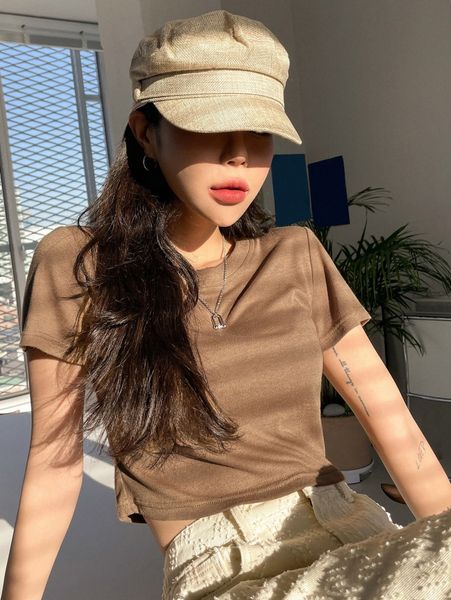 

dazy round neck rib-knit tee l6nd#, White