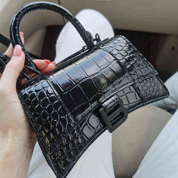 

designer bags high level bale'ciga's original leather hourglass bag black crocodile pattern black buckle paris fashion bag woman&#