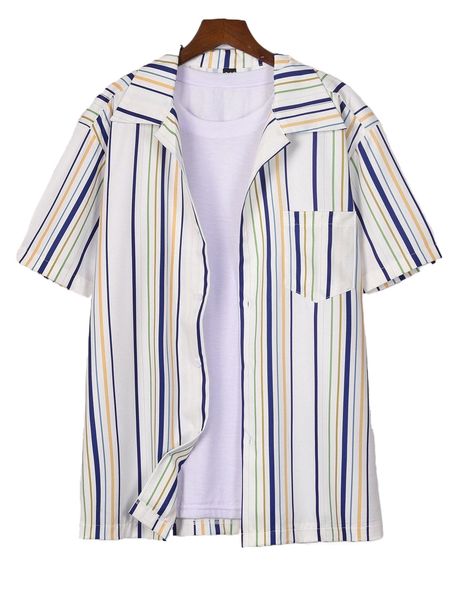 

romwe guys striped shirt without tee b06i#, White;black