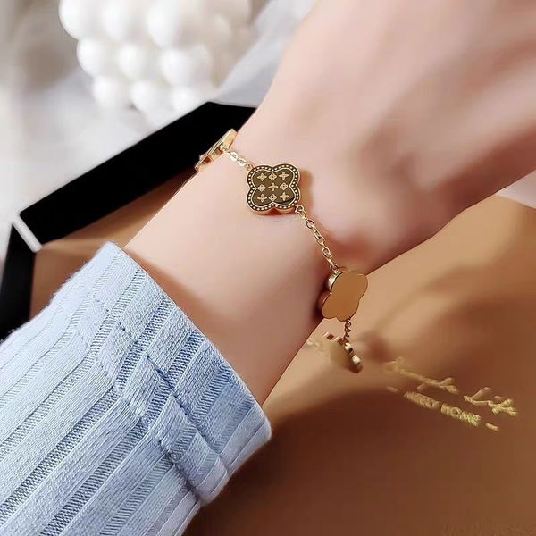 

fashion clover charm bracelet gold titanium steel necklace earring for women gift, Golden;silver