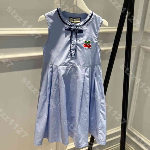 

simple girls sleeveless tanks dress cotton crew neck princess party dresses g..cci logo brand baby clothes embroidered cherry vest skirts ca, Red;yellow